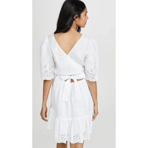 LA VIE By REBECCA TAYLOR Sarcelle White Linen Eyelet Embroidered Dress, Size S - Picture 4 of 16